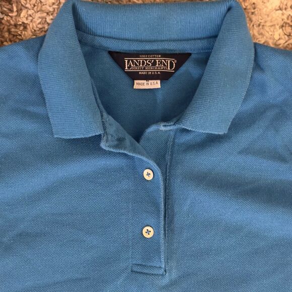 Vintage Lands’ End Sleeveless Blue Cotton Polo Tank L - Picture 2 of 4